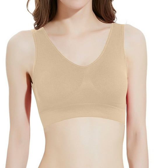 Bigersell Sports Bras for Women Front Ruched Padded Push up Bras No Underwire Ladies Back-Smoothing Pullover Bra No Padding Breathable Pull On Wireless Bra Beige XXL