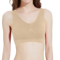 Bigersell Sports Bras for Women Front Ruched Padded Push up Bras No Underwire Ladies Back-Smoothing Pullover Bra No Padding Breathable Pull On Wireless Bra Beige XXL