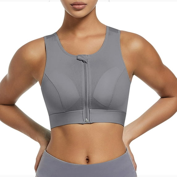 Bigersell Sports Bras for Women Front Zipper Closure Running Workout Bra No Underwire Ladies Crop Tank Tops Yoga Bras Wireless Bras Underwear Q-1-Gray M
