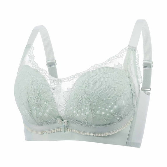 Bigersell Sports Bras for Women Lace Mesh Push up Padded Bra No Underwire Solid Polyester Comfort Soft Everyday Bra Hook and Eye Bra Closure Wire-Free Bra B-9-Green L