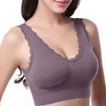 thumbnail image 1 of Bigersell Sports Bras for Women Lace Trim V-Neck Bralettes Women's Comfort Wireless Workout Padded Yoga Bra Cropped Tank Tops Camisole Pull On Pullover Bras Padded Low Impact Sleep Bras Gray L, 1 of 5