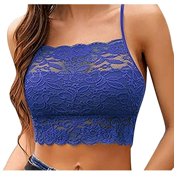 Bigersell Sports Bras for Women On Sale Women's Solid Lace Wrapped Chest and Backless Ultra-Thin Bra with Padding Breathable Underwear Daily Bra Wire-Free Bra Style F-1245 Blue M