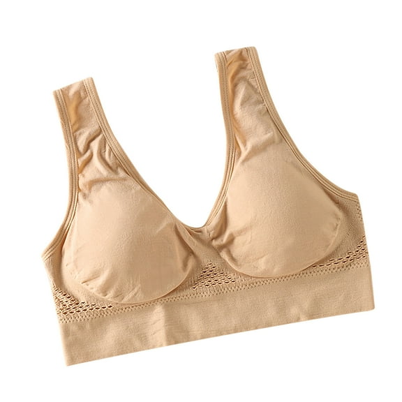 Bigersell Sports Bras Women Plus Size Padded Bra Solid Wireless Bras No Underwire Solid Color Ladies Bralette Yoga Workout Bra Underwear Pull On Everyday Bras Beige 6XL
