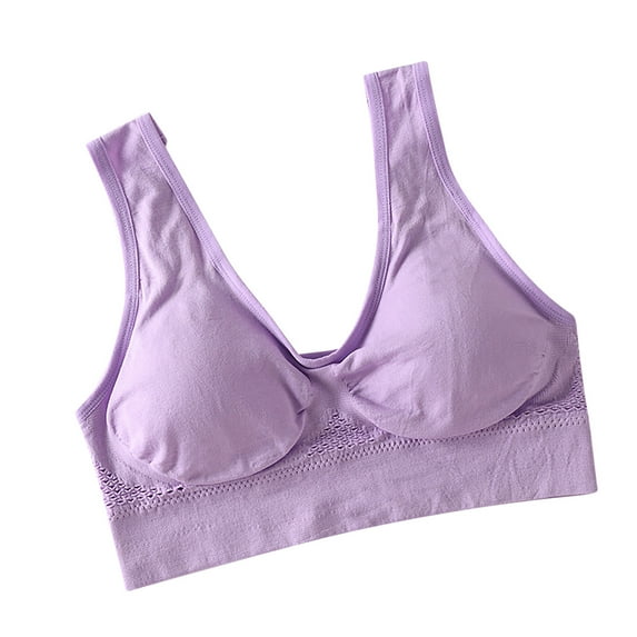 Bigersell Sports Bras Women Plus Size Padded Bra Solid Wireless Bras No Underwire Solid Color Ladies Bralette Yoga Workout Bra Underwear Pull On Everyday Bras Purple XL
