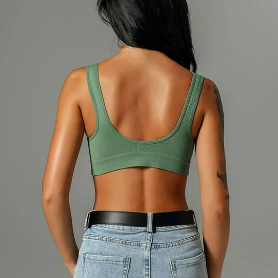Bigersell Sports Bras for Women U-Neck Pullover Bras Soft Lightly Lined Padded Sport Bra Style B-10 Wire-Free Bra Pull-On Closure Everyday Bras Green L
