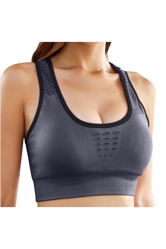 Sports Bras for Women U-Neck Racerback Yoga Bras Push up Running Sports Bra Workout Crop Tops Bralette Solid Comfortable Strap Pullover Bra Style-D52, Dark Gray S