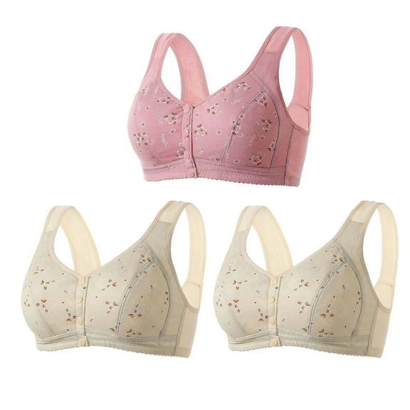 Bigersell Sports Bras for Women Pack of 3 Snap Front Closure Wire-Free Bra Style R-4 Polyester Breathable Soft Cup Bras