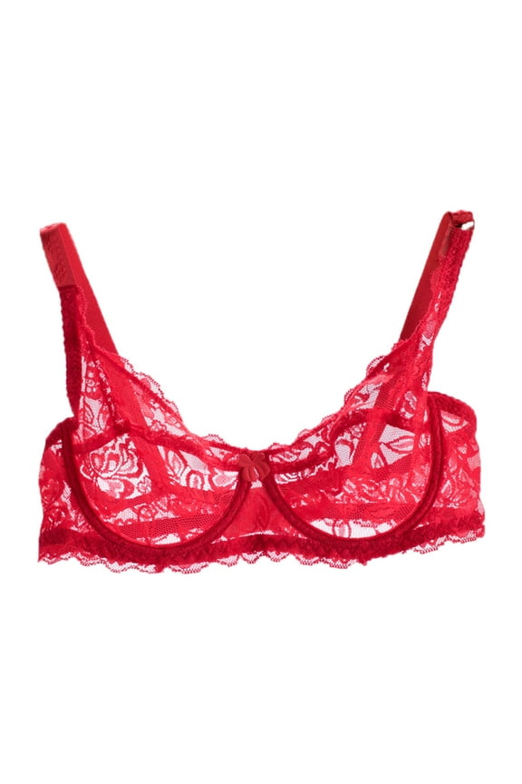 Sports Bras for Women V-neck Adjustment Straps Underwire Floral Lace Bra Regular Size V Neck Cami Bra for Female Girls, Style 932, Red 40B