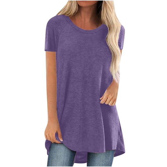 Bigersell Spring Tops for Women Summer Solid Round Neck Loose Short Sleeve Tops T-shirt Blouse Big & Tall Button-Down Round Neck Short Sleeve Western T Shirts Style B13537, Multicolor XL