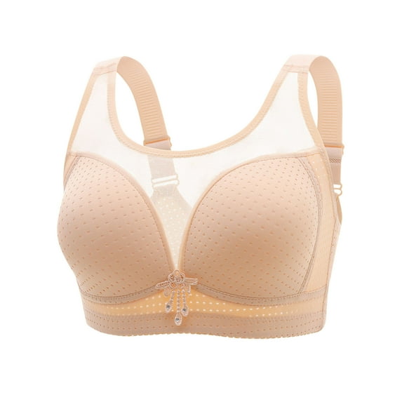 Bigersell Strapless Backless Bra Upgrade Women's Solid Color Underwire Oversized Gathering Underwear Daily Bra pullover Bra Style F-1108 Beige L