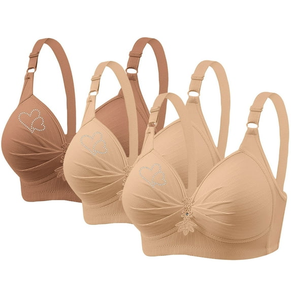 Bigersell Strapless Bra for Large Breasts Women Discouts 3pcs Woman's Printing Push up Bras Plus Size Daily Bra Underwear No Underwire Lightly Lined Bra Style F-598 Khaki L