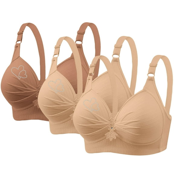 Bigersell Strapless Bra for Large Breasts Women Discouts 3pcs Woman's Printing Push up Bras Plus Size Daily Bra Underwear No Underwire Lightly Lined Bra Style F-598 Khaki L