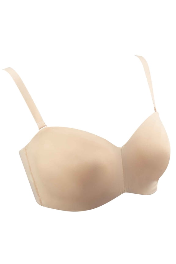Strapless Bras for Plus Size Women Bandeau Bra with Underwire Ladies Push-up Bras Detachable Straps Tube Tops Bra Convertible Bras Women’s Strapless Bra for Large Bust Beige 100C