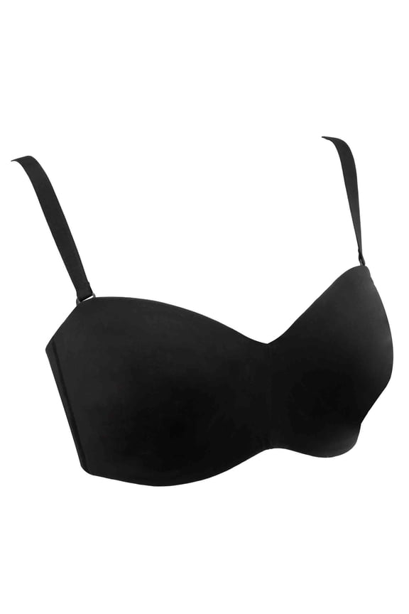 Strapless Bras for Plus Size Women Bandeau Bra with Underwire Ladies Push-up Bras Detachable Straps Tube Tops Bra Convertible Bras Women’s Strapless Bra for Large Bust Black 95F