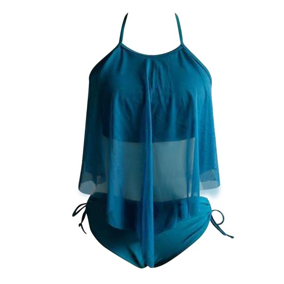 Bigersell Strappy Bikini Sets For Women Women Fashion Conservative Gauze Split Beachwear Bikini Women's Plus Female Bikini Set, Style 1516, Blue S