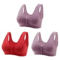 thumbnail image 1 of Bigersell Strappy Bra Discouts 3pc Women Senior Elder Women Printed Front Buckle Without Underwire Underwear Soft Cotton Plus Size Underwear Bra Mastectomy Bra Style F-45 Red M, 1 of 6