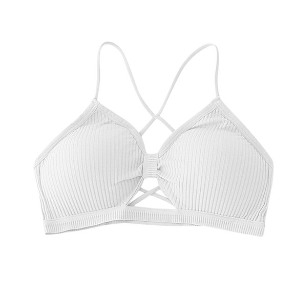 Bigersell Strappy Bra Womens Fashion Hollow Out Casual Show Thin Yoga Underwear Vest Tall Size Soft Bra, Style 1152, White