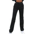 thumbnail image 1 of Bigersell Stretch Jeans for Women Cargo Jeans Sale Ladies Wide Leg Jeans Slim-Leg Denim Pants Distressed Bell Bottom Jeans Female Fitted High Waist Full Length Pants Style J-140 Black M, 1 of 9