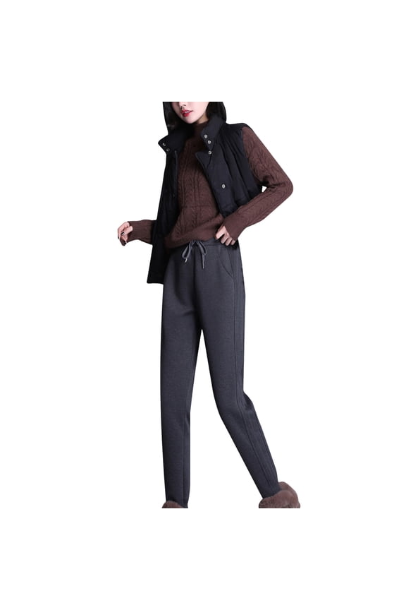 Stretch Skinny Pants with Hole Full Length Pants Ladies Fashion Loose Casual Wear Plus Fleece Warm And Fleece Sports Pants Ladies Ribcage Straight Ankle Pants