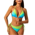 thumbnail image 1 of Bigersell String Bikini Sets for Women Tie Side Thong Halter Two Piece Swimsuits Striped Print 2 Piece Bathing Suit Green S, 1 of 5