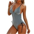 thumbnail image 1 of Bigersell Striped One-Piece Bathing Suit for Women High Cut Swimsuits Side Lace up Spaghetti Straps V-Neck 1 Piece Swimsuit Monokini Swimwear for Beach Swimming Pool Black S, 1 of 7