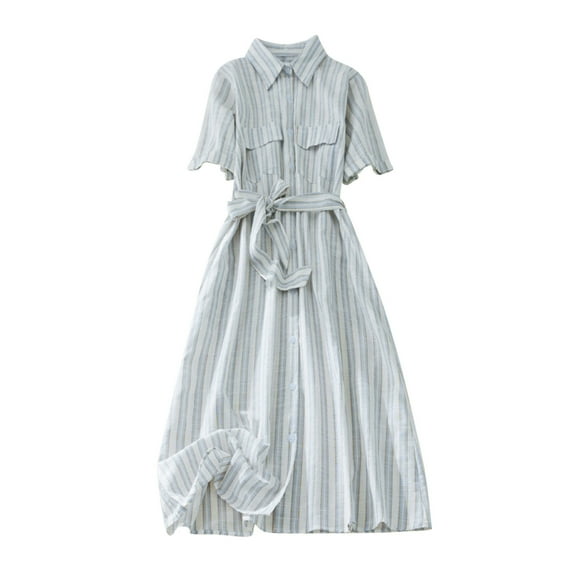 Bigersell Summer Dresses Summer Female V-Neck 3/4 Sleeve Midi Casual Dress Style D-153 Formal Dresses Regular Summer Dresses , Blue XXL