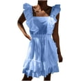 thumbnail image 1 of Bigersell Summer Wedding Guest Dresses for Women Fashion Casual Soild Ruffles Sleeveless Slash-Neck Ankle-Length Dress Women's Plus Mini Dress Style 8664, Female Mid-Length Dresses Light blue M, 1 of 7