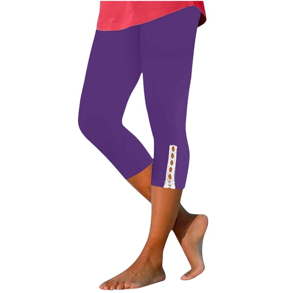 Bigersell Summer Womens Pants Women's Summer High Waisted Solid Color Capris Matching Slim Fitting Yoga Gym Pants Purple 3xl