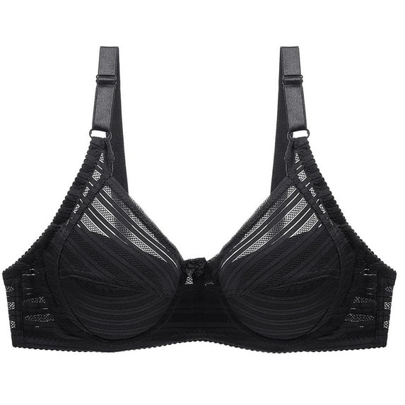 Bigersell Support Yoga Bra Trendy Women's Solid Color Lace Underwire Oversized Gathering Underwear Daily Bra Cami Bra Style F-1047 Black XL