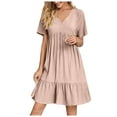 thumbnail image 1 of Bigersell Sweater Dress Deals Female V-Neck Short Sleeve Above Knee Sun Dress Dress Style D-103 Ladies Dresses Casual Plus Size Summer Dresses , Pink M, 1 of 8