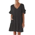 thumbnail image 1 of Bigersell Sweater Dress Women's Summer Casual Dress V-Neck Mini Dress with Pocket Short Sleevele Ruffle Dress Sundresses for Female Regular Sun Dress Dresses, Style 24272, Black L, 1 of 8