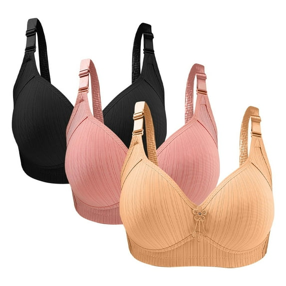 Bigersell T Shirt Bra Clearance 3pc Woman's Plus Size Solid Color Without Underwire Gathering Comfortable Bras Daily Bra Underwire Bra Style F-1222 Khaki 42/95