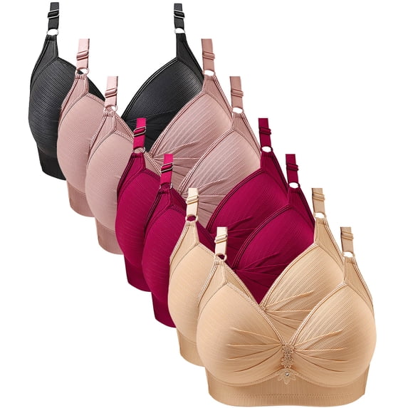Bigersell T-Shirt Bra Discouts 7pc Woman's Solid Color Comfortable Underwear Daily Bra Without Underwire Gathering Bras Bandeau Bra Style F-1230 Beige 42/95
