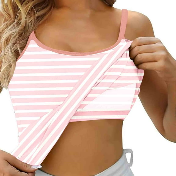 Bigersell T-Shirt Bra Discouts Built In Bra Tank Tops for Women 2024 Summer Casual Strap Camisole Plus Size Padded Workout Tops Mastectomy Bra Style F-273 Pinks XL