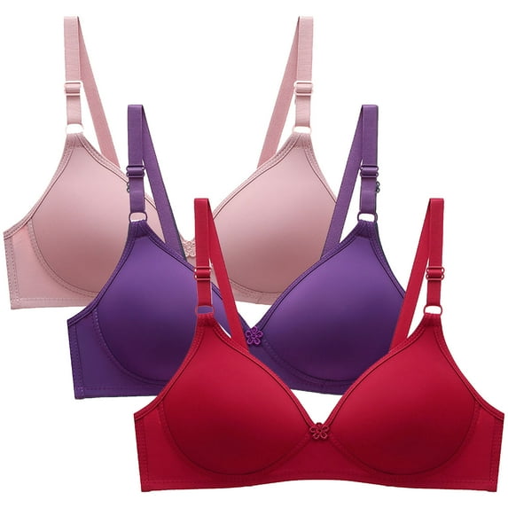Bigersell T Shirt Bra On Sale 3pcs Women's Bra Soild Wire Underwear Bra Everyday Small Cup Underwear pullover Bra Style F-39 Multicolor XXL