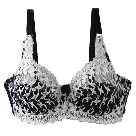 Bigersell T-Shirt Bra Women Plus Size Full-Coverage Wireless Bras Ladies Floral Lace Push-up Padded Bra Hook and Eye Closure Bras No Underwire Comfort Soft Lace Bralette White XXL