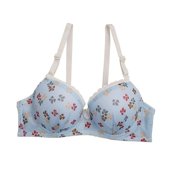 Bigersell T-Shirt Bra for Women Push up Padded Bra No Underwire Ladies Lace Trim V-Neck Wireless Bra Hook and Eye Bra Closure Everyday Wire-Free Bra Blue S