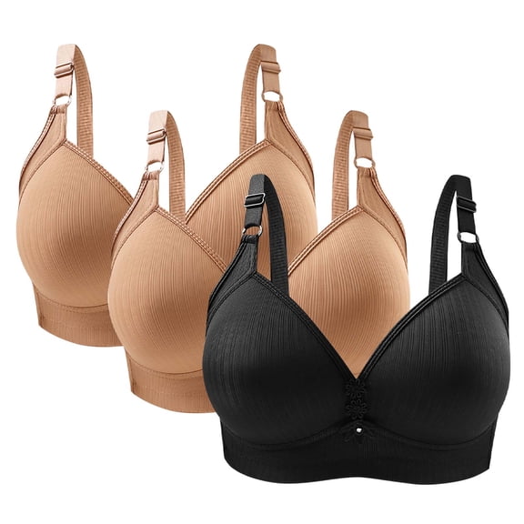 Bigersell T-Shirt Bras Pack for Women Plus Size On Sale 3pc Woman's Solid Color Daily Bra Without Underwire Gathering Bras Bandeau Bra Style F-1132 Khaki 38/85
