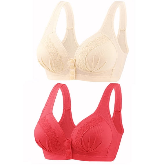 Bigersell T Shirt Bras for Women Clearance Cotton Sports Bras for Women Molded Bra Style R3624 V-Neck No Underwire Bras Front Button Bra Closure Women's Plus Size Running Sports Bras Red L