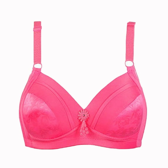 Bigersell T-Shirt Bras for Women V-Neck Wire-Free Bra Support Women Bralettes with Support T-Shirt Bra Style R-103 Basic Bra Strap Nylon Back-Smoothing Bra Feature Everyday Bras Underwear Hot Pink XL