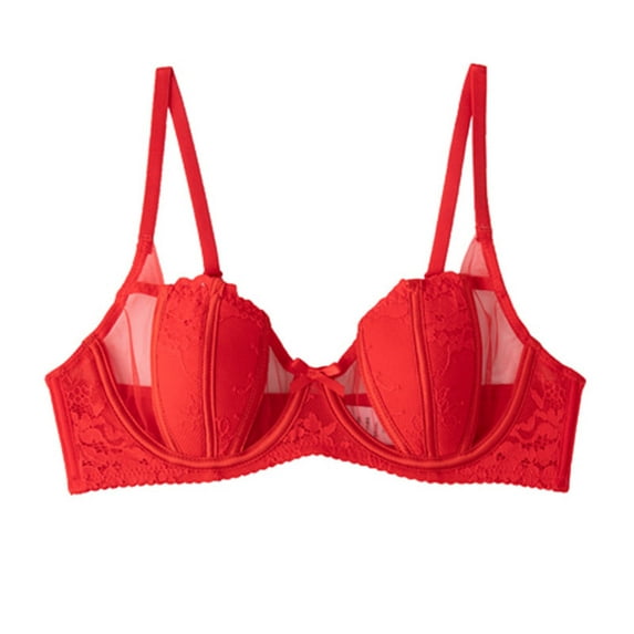 Bigersell T-Shirt Bras for Women Push-up Bra with Underwire Ladies Floral Lace Balconette Bra Lace Bralettes Womens Plus Size Sports Bras Red 3XL