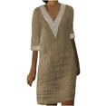 thumbnail image 1 of Bigersell T Shirt Dress Clearance Female V-Neck Short Sleeve Above Knee T-Shirt Dress Style D-99 Plus Size Dress Plus Size Summer Dresses , Khaki M, 1 of 5
