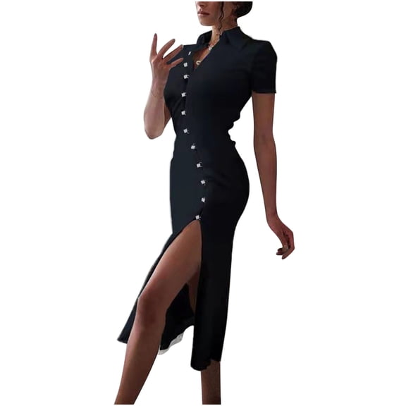 Bigersell T Shirt Dress Women Strapless Bandeau for Women Short Sleeve Summer Printed Tube Tops Casual Off Shoulder Holiday Split Dress Regular T-Shirt Dresses, Style 8747, Black M