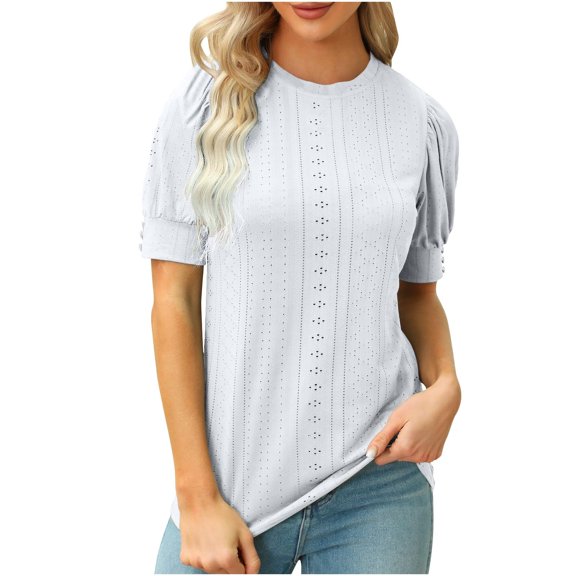 Bigersell T-shirts for Women Fashion Women's Short Sleeve Summer Solid Color Casual Tops Pullover T-shirt Big & Tall Lace Square Neck Short Sleeve Workout Tops Style B15742, White L