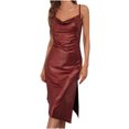thumbnail image 1 of Bigersell Tank Dress for Women Long Length Summer Women Fashion Nightclub Sleeveless V-Neck Backless Bronzing Strap Dress Big & Tall Bodycon Dress Style 19058, Female Below The Knee Dresses Red L, 1 of 6