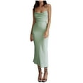 thumbnail image 1 of Bigersell Tank Top Dress Fashion Women Summer Casual Solid V-Neck Camis Sleeveless Tank Long Dress Plus A-Line Dress Style 25191, Female Regular Dresses Green S, 1 of 9