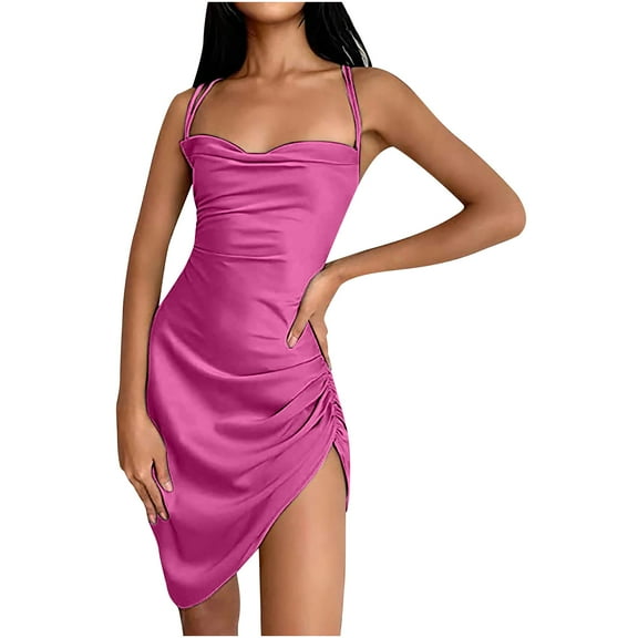 Bigersell Tank Top Dress Fashion Women Summer Starpless Solid Halter Sleeveless Camis Mini Dresses Women Bodycon Dress Style 23147, Female Maxi Dresses Red M