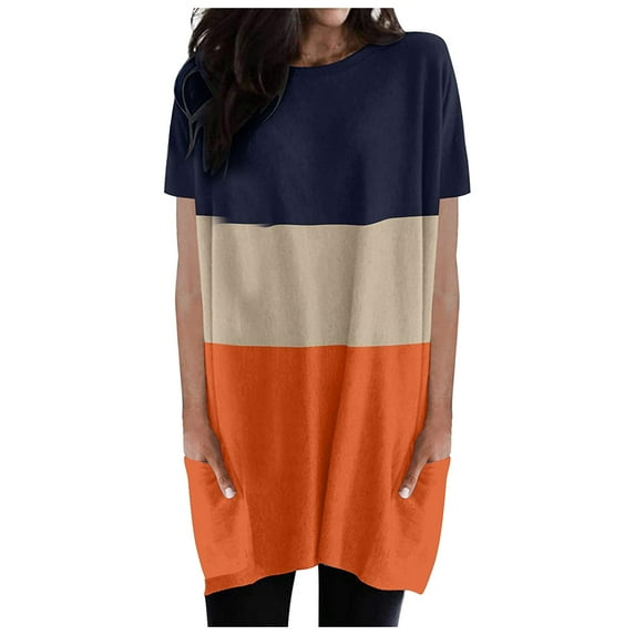 Bigersell Tennis Dress Women's Short Sleeve Lightweight Casual Loose Long Tunic Dress with Pockets Church Dresses for Female 2023 Regular Sun Dress Dresses, Style 15992, Orange M