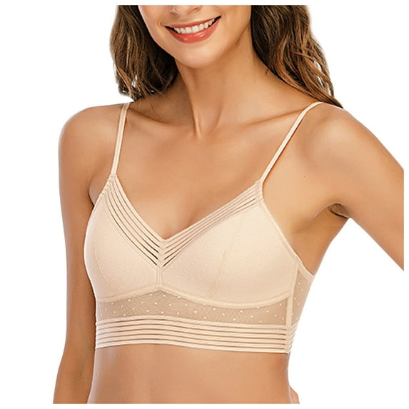 Bigersell Training Bra Lace U-Back Comfort Bra Underwear Female Halter Thin Cup Back Summer Tall Size Full Coverage Bra, Style 2472, Khaki 40B