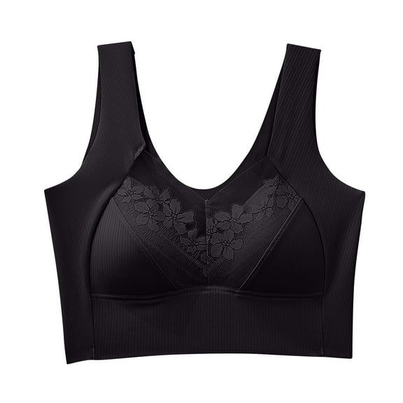 Bigersell Training Bra Upgrade Women Lace Beautiful Style Bra Solid Color Soft and Comfortable Bra No Underwire Gathering Lower and Upper Support Wiping Bra Dail Wire-Free Bra Style F-686 Black XL